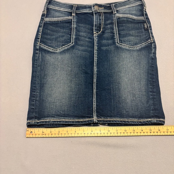Silver Jeans Skirt Blue Denim Size 27 Waist 32 Chic Y2K Grunge Casual Faded - Picture 5 of 6